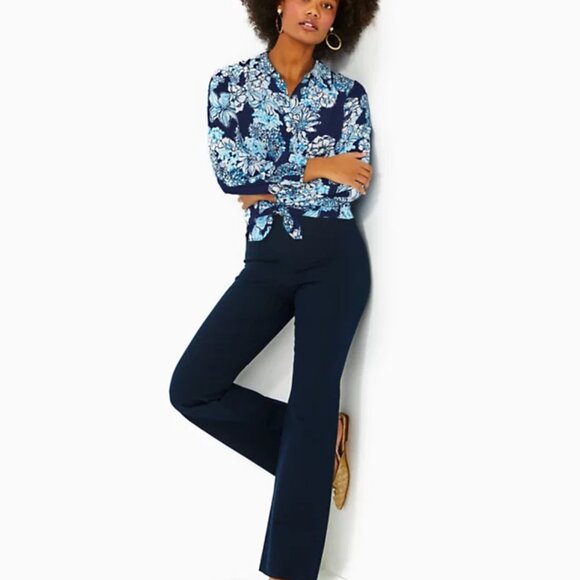 Lilly Pulitzer 33" Merrin Bi-Stretch Bootcut Navy Pant NWT Sz 16 - Picture 1 of 10